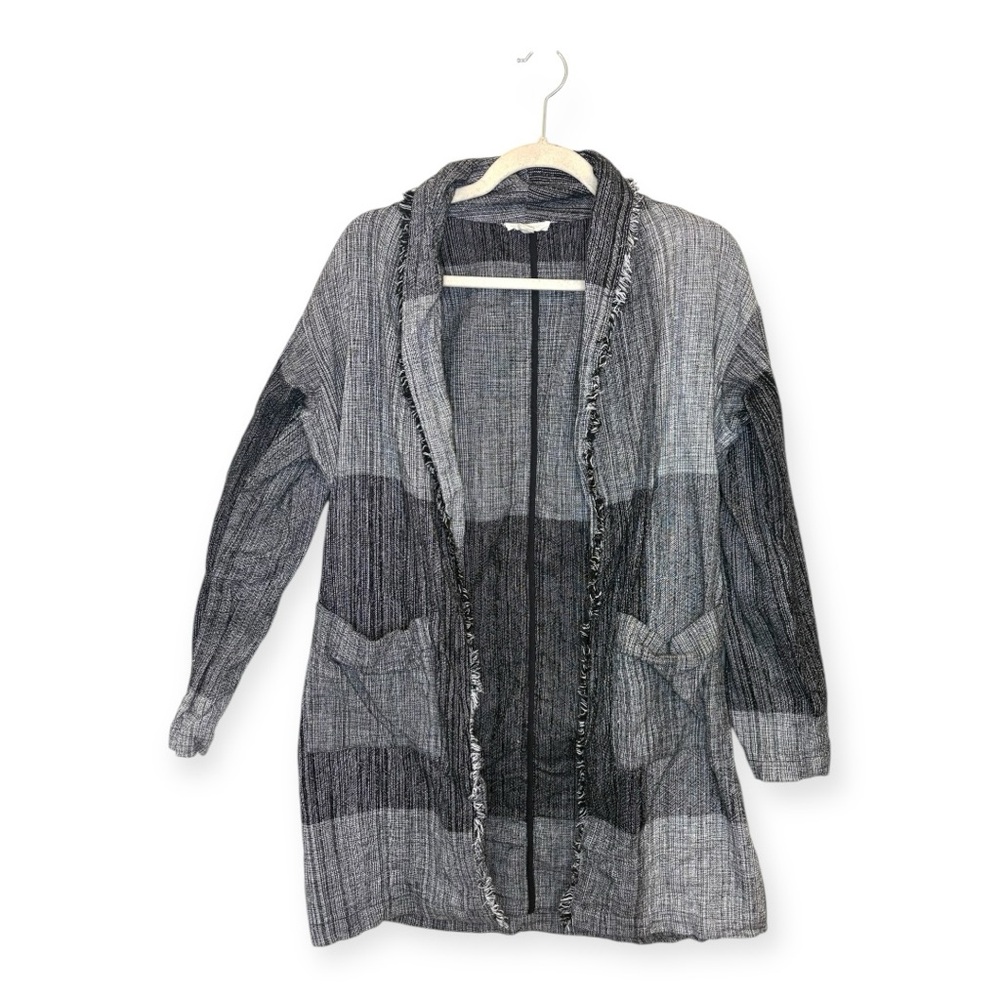 Eileen Fisher Organic Cotton Black Gray Ombre Knit Cardigan Jacket Medium